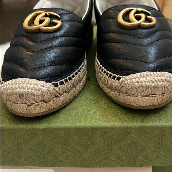 💯% Auth Gucci Women's GG Marmont Leather Espadrille Flat Black 37 - Picture 6 of 10